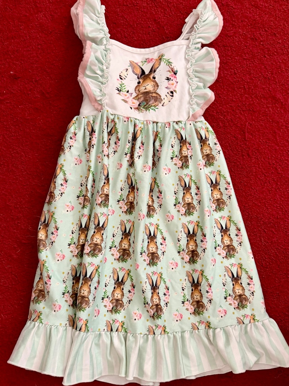 Mint Bunny Print Ruffle Sundress